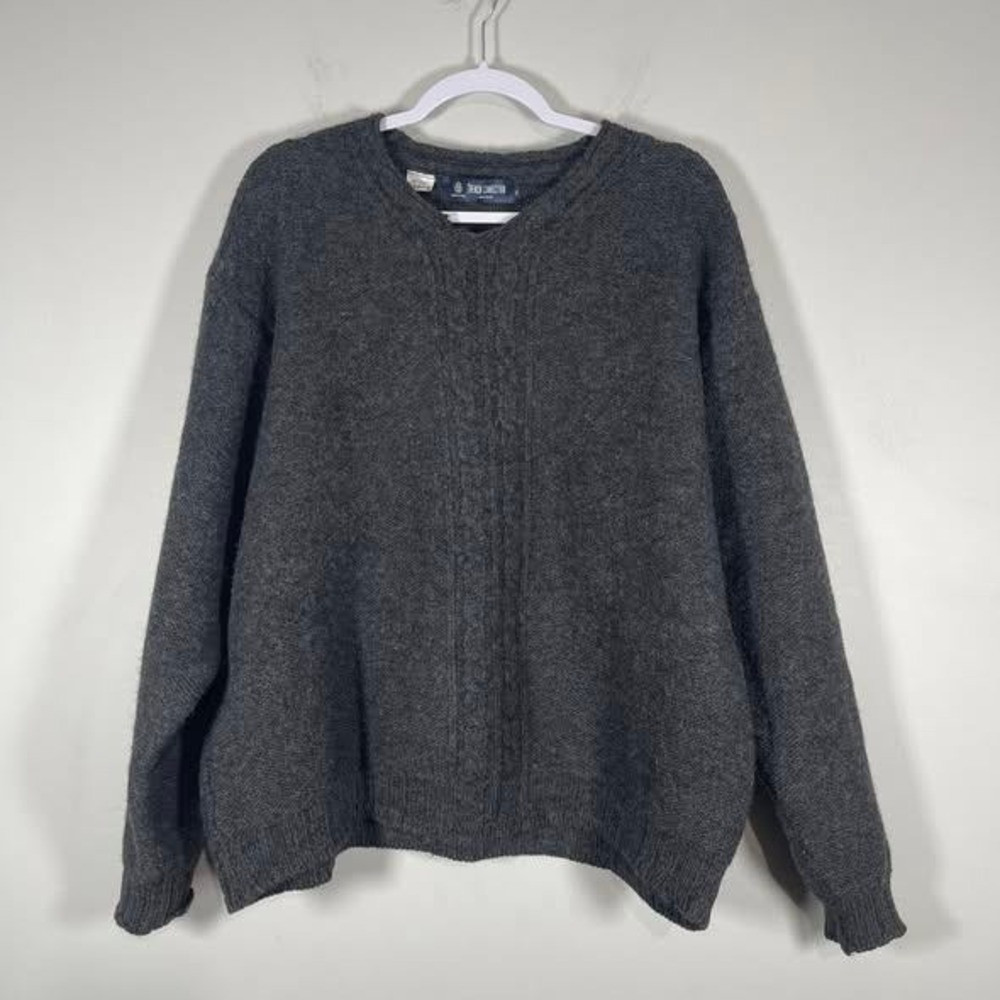 VTG French Connection 100% Wool Sweater‎ Mens XL Gray Pullover Cable Knit 90s